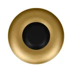 image of RAK Porcelain MFFDGD29GB Plate, 11-2/5" (11.4") Round Deep Rim, Black/Gold Porcelain Finish - 6/Case