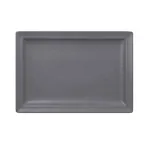 image of RAK Porcelain NFCLRP33GY Plate, 13" x 9.05" Stone Gray, Flat Edge, Narrow Rim, Oven Safe - 6/Case