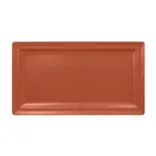 image of RAK Porcelain NFCLRP38BW Rectangular Plate 15" x 8¼" Terra Brown China Flat Rim Oven Safe - 6/Case