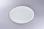 image of RAK Porcelain ONOP32CD25147 Coupe Platter, 12.6" L x 9" W, White with Black Rim, Coupe Rim - 1/Case