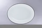 image of RAK Porcelain ONOP36CD25147 Oval Platter, 14.1" x 10.67" White Porcelain Black Rim Coupe Rim - Case