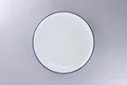 image of RAK Porcelain ONPR27CD25145 Flat Coupe Plate, 10.65" Dia x 1.05" H, White Blue Rim, Round - 12/Case