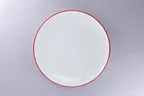 image of RAK Porcelain ONPR29CD25146 - 11.4" Round Rim China Plate, White with Red Rim, 12/Case