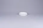 image of RAK Porcelain PLNOLD11CD25147 - Round 4.125" White Porcelain Plate, Black Rim, Flat Rimless - 12/Case