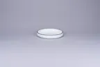 image of RAK Porcelain PLNOLD14CD25145 - 5.5" Round Rimless Plate, White with Blue Rim, Porcelain, 12/Case