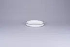 image of RAK Porcelain PLNOLD14CD25147 - 5.5" Round Plate, White with Black Rim, Flat Edge, Stackable - 12/Case