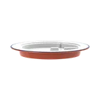 image of RAK Porcelain SSDP23BLBR - 9"10" Round Embossed Plate, Brown Blue Rim, Dishwasher Safe - 6/Case