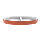 image of RAK Porcelain SSPR24BLBR - 9"5 Round Rimless Plate, Brown/Blue Trim, Oven/Microwave Safe - 6/Case