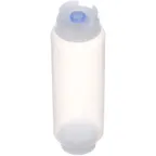 image of AllPoints 185672 FIFO BOTTLE™ 20 oz Clear Squeeze Bottle, Large Blue Valve, NSF Certified