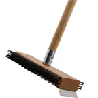 image of AllPoints 1421394 Grill Brush, 30" Wood Handle, Dual‑Sided Steel Bristles with Steel Scraper