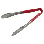 image of AllPoints 85380 Utility Tongs - 9½" Red Handle, Stainless Steel Paddle, Kool‑Touch® Grip, 3‑9"
