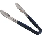 image of AllPoints 85382 Utility Tongs – 9½" Stainless Steel Paddle, Blue Kool‑Touch® Handle, 3‑9" Grip