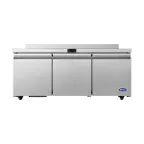 image of Atosa USA AWR72SD 72" 3-Solid Door Worktop Refrigerator, Stainless Steel, 35°F–38°F temp, 18.89 cu. ft.