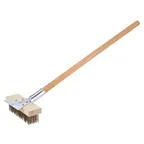 image of AllPoints 1421407 Grill Brush, 27" Wood Handle, 2¼"×7¼" Block, 1¼" Steel Bristles & Scraper