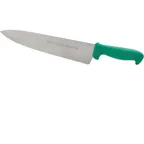 image of AllPoints 97652 Chef Knife – 10" Blade, Stainless Steel, Polypropylene Green Handle, 10"-11"