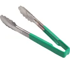 image of AllPoints 85383 Utility Tongs - 9½" Green Handle Stainless Steel Paddle, Kool‑Touch® Grip - 1/Each