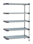 image of Metro M4-1824GF-74-A5 5-Tier Add-On Polymer Shelving Unit, 18" D x 24" W x 74" H, 2000 lbs total, 800 lbs per shelf, NSF, Microban Antimicrobial Mats, Includes Posts, Leveler Feet, S-Hooks