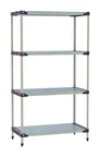 image of Metro M4-2124GF-86-S4 4-Tier Polymer Shelving Unit, 21" D x 24" W x 86" H, 800 lb per shelf, 2000 lb total, rust-proof, NSF, Microban mats, adjustable posts, three open grid shelves plus solid mat shelf