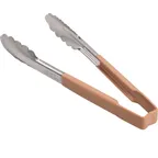 image of AllPoints 1702 Utility Tongs - 9½" Scalloped Paddle, Tan Handle, Steel Kool‑Touch®, 3‑9" Size