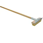 image of AllPoints 183317 Pizza Oven Brush - 42" Wood Handle, Brass Bristles, Steel Scraper, Hardwood Block
