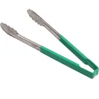 image of AllPoints 85389 Utility Tongs - 12" Green Handle Stainless Steel Paddle, Kool‑Touch® Design