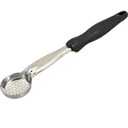 image of AllPoints 85930 Portion Control Spoon - 1 Oz Perforated Stainless Steel with Black Plastic Handle