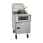 image of Pitco SSH75-6FD 34" Floor Model Gas Deep Fryer, Multiple Battery, NG/LP, 75 Ibs Capacity, 630000 BTU, Built‑In Filter