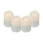 image of Sterno 60326 Flameless Votive Candle, 2.0-T LED White, Timer, 24-Hour Run, 3-Hour Charge - 4/Pack