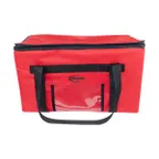 image of Sterno 71575 Insulated Food Delivery Bag – Large Red Foldable Carrier, 15" x 23" x 13.5" (holds 6 full‑size pans), antimicrobial tear‑resistant vinyl liner, foam insulated, reinforced stitching, heavy‑duty shell handles