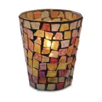 image of Sterno 80124 Industrial Chic Morocco Lamp, 3¼" H x 3⅜" Dia., Round Glass Candle Holder, Fall Mosaic Finish- Case