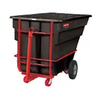 image of Rubbermaid FG102641BLA Heavy Duty Tilt Truck, 1-1/2 cu yd (2100 lb) Capacity, Black Wheels Made in USA