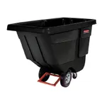 image of Rubbermaid FG131400BLA Mobile Tilt Truck - 850 lb Capacity, 1 cu yd Volume, 33.5"W x 72.25"D x 43.75"H, Black Powder-Coated Steel Frame, Seamless One-Piece Body, Made in USA