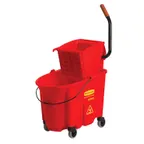 image of Rubbermaid FG758888RED - WaveBrake Mopping Combo, 35 Qt Red Plastic Bucket with Side‑Press Wringer, Made in USA