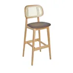 image of BFM Seating ZWB22NTX-G4 Emma Barstool, Cane Back, Upholstered Seat, Wood Frame, Natural Finish, Grade 4 Upholstery