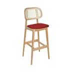 image of BFM Seating ZWB22NTXRG2-NT Emma Barstool, Cane Back, Upholstered Seat, Wood Frame, Natural Finish, Grade 2 Upholstery, Armless, Legs Base