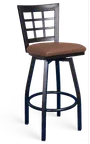 image of ATS 85-BSS Swivel Bar Stool, Nine Grid Back, Upholstered Seat, Welded Metal Tubing, Black Powder Coat, Footrest