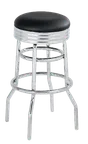 image of ATS SR-8 Backless Swivel Bar Stool, Round Upholstered Seat, Chrome Rim, Double Ring Base, 1" Chrome Plated Steel Tubing