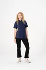 image of Chef Works BCWSZ006-NAV-2XL Women's Navy Short Sleeve Chef Coat, 2XL, PolyCotton, Cool Vent Panels