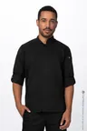 image of Chef Works REBCLZ-BLK-3XL Hartford Chef Coat, 3XLarge, Black, Poly/Cotton