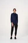 image of Chef Works BCWLZ005-NAV-XL Hartford Chef Coat, Womens, XL, Long Sleeve, Navy, Poly/Cotton