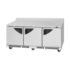 image of Turbo Air TWR-72SD-FB-N 73" 3-Section Worktop Refrigerator w/ 3 Doors, Front Breathing, 17.6 cu. ft.