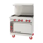 image of American Range AR-12G-4B 36" Gas Restaurant Range w/ (4) Open Burners, 12" Griddle, (1) Standard Oven,183.000 BTU