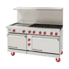 image of American Range AR-24G-6B-CL-SBR 60" Gas Restaurant Range w/ (6) Open Burners, (1) 24" Griddle, (1) Convection Oven, (1) Cabinet Base, 262.000 BTU