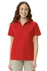 image of Chef Works Z650W-RED-M Women's Red Polo Shirt, Medium, 100% Polyester, Double-Needle, Straight Hem