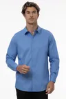 image of Chef Works D151-FRB-L Dress Shirt – French Blue, 64/34/2 Poly/Cotton/Elastane, Collar Stays, Cuffs