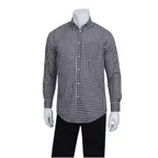 image of Chef Works D500-BWC-S - Men's Gingham Dress Shirt, Poly/Cotton Poplin, White/Black, Small (36-38)