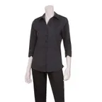 image of Chef Works WA34-BLK-2XL - Women's 3/4 Sleeve Finesse Shirt, 2XL, Black, Poly/Cotton, Form Fit