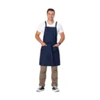 image of Chef Works ABS04-DNA-0 Bib Apron, Navy, Adjustable Strap, 2 Pockets, PolyCotton, 31"L x 32"W
