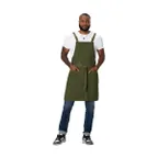 image of Chef Works ABS04-MIL-0 Bib Apron, Mil Green, 31"L x 32"W, Neck Strap, Hip Pockets, Poly/Cotton