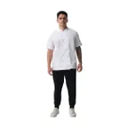 image of Chef Works CBN03-WHT-S - Men's Short Sleeve Chef Coat, 4.07 oz., 65% Poly/35% Cotton, White, Small